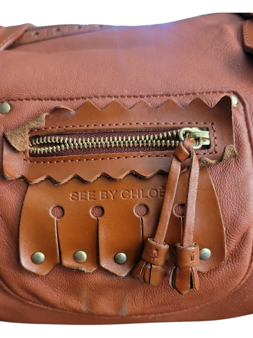 See By Chloe' 2 Way Handbag Shoulder Bag Leather Burnt Orange - Picture 3 of 13